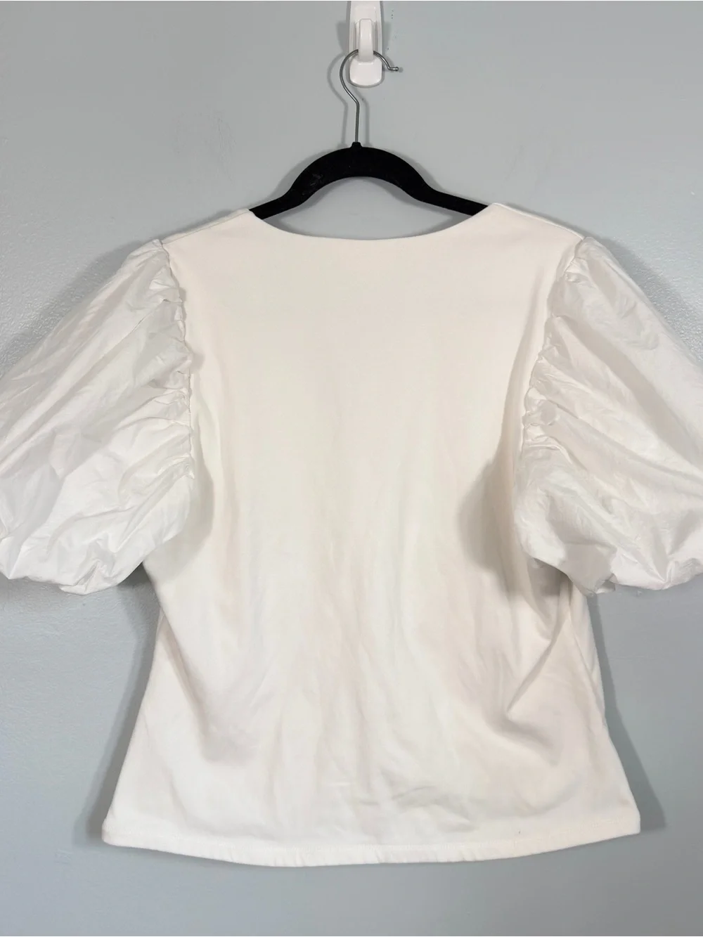 Maeve Anthropologie Puff Sleeve Faux Wrap Surplus Cotton Knit Top White XL